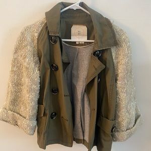 Anthropologie Hei Hei Army Green with Cream Sequin Swing Jacket